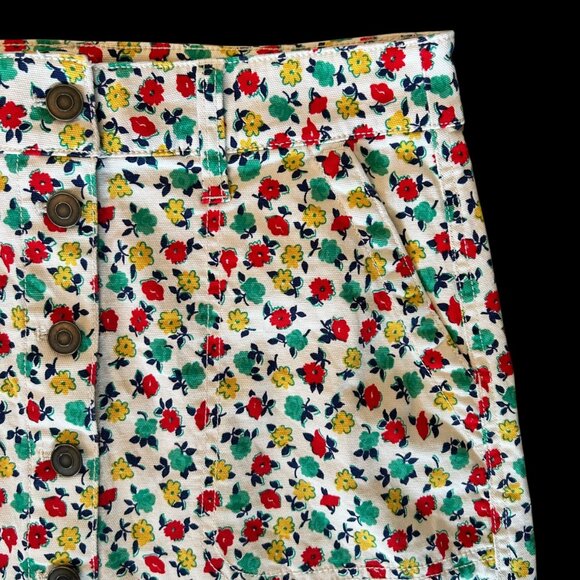 J. Crew Mercantile White Novelty Floral Denim Button Front Skirt 2 - Picture 2 of 5